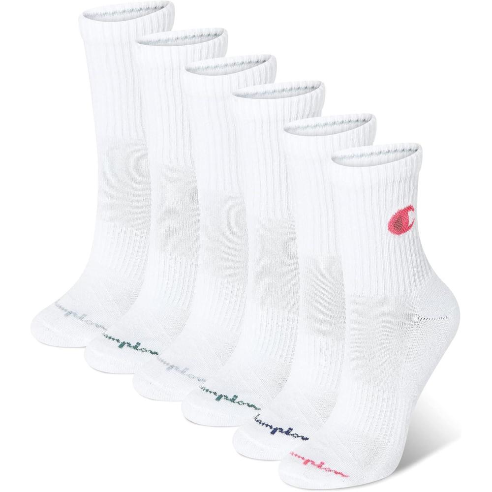 imageChampion Womens Cushioned Quarter Socks 6PackHigh Quarter White