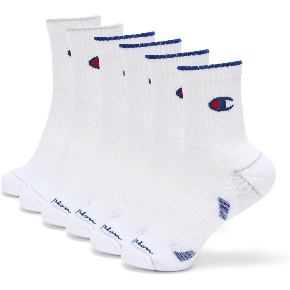 imageChampion Womens Cushioned Quarter Socks 6PackHigh Quarter White Cuff Logo