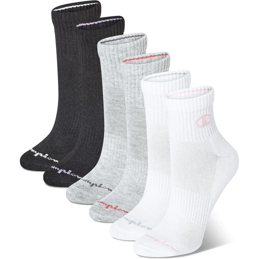 imageChampion Womens Cushioned Quarter Socks 6PackMulti White  Grey  Black