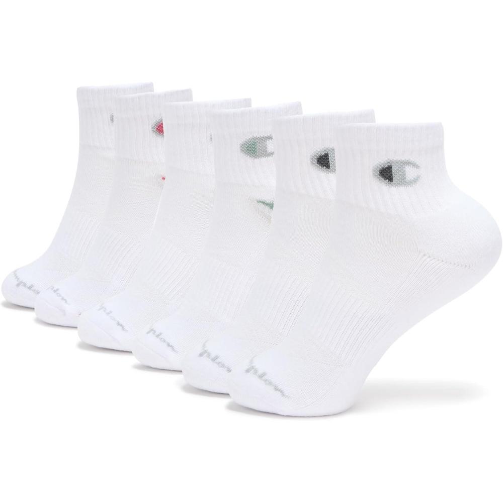 imageChampion Womens Cushioned Quarter Socks 6PackWhite Stripe