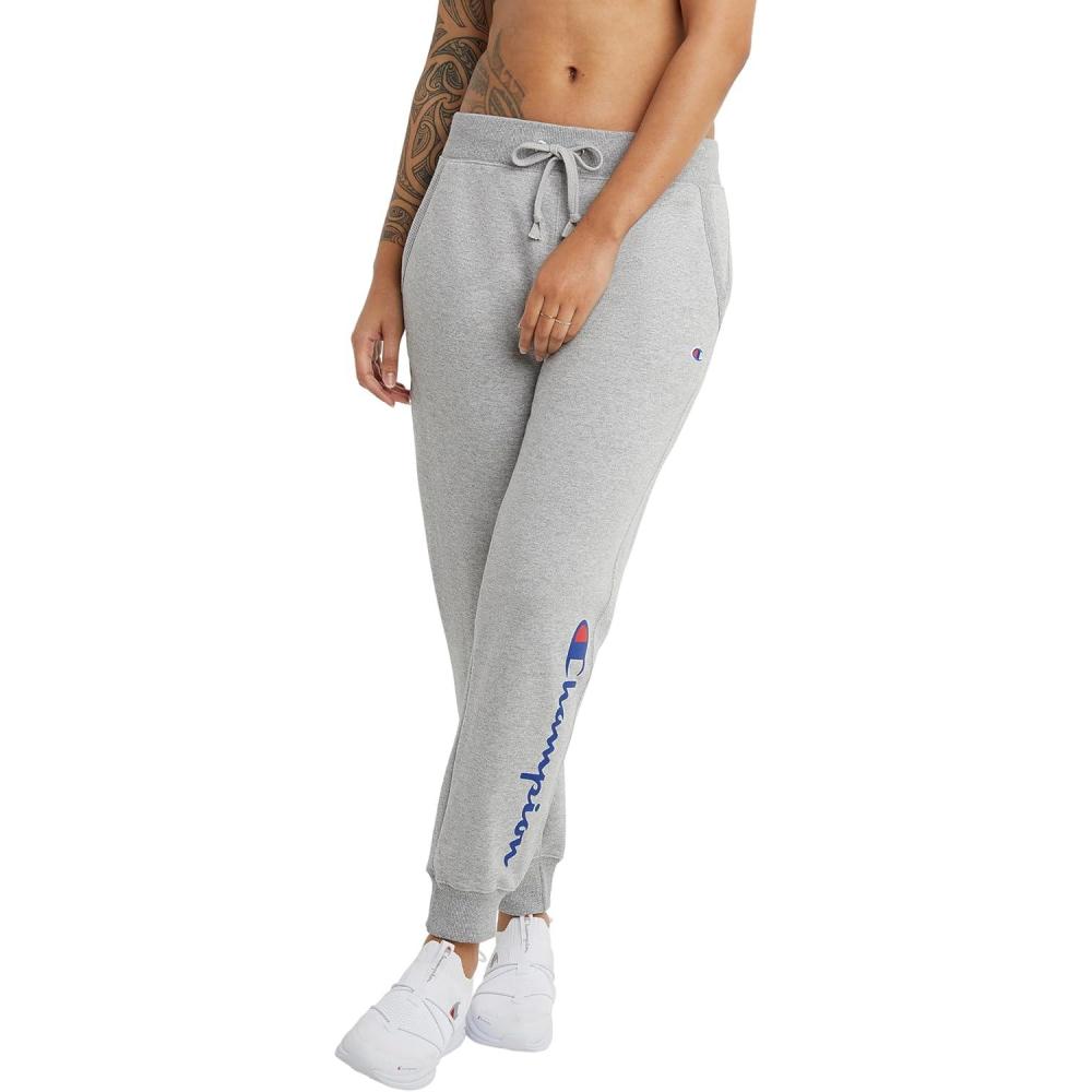 imageChampion Womens Fleece Joggers Standard Fit Midweight Script ampamp C Logo Available in Regular and PlusOxford Gray  Classic Script Logo
