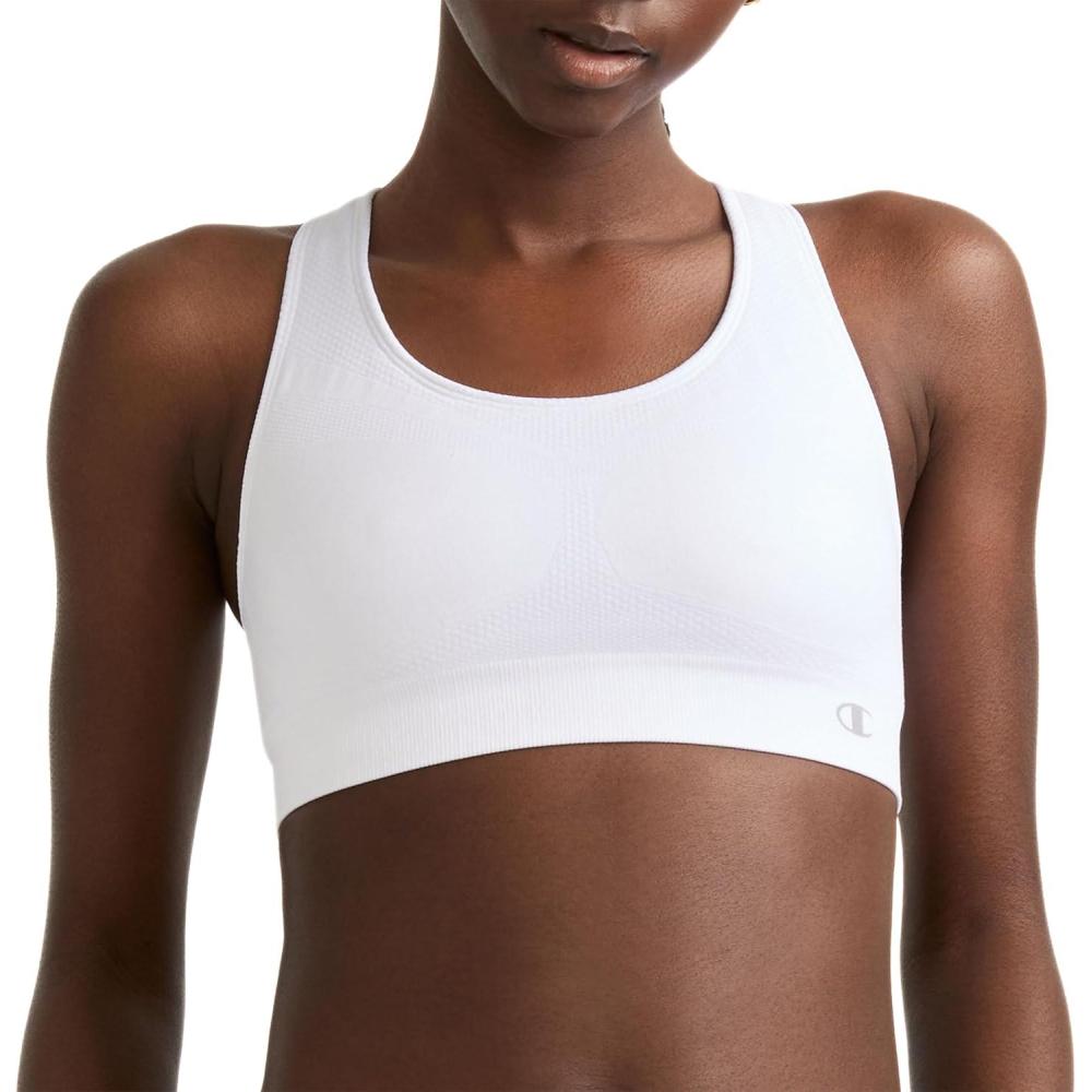 imageChampion Womens Sports Bra Infinity Racerback Moderate Support Seamless Sports Bra for WomenWhite