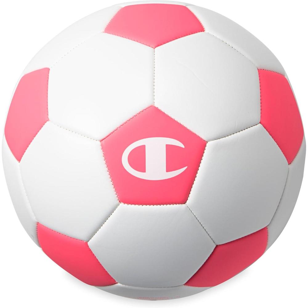 imageChampion Youth ampamp Adult Soccer Ball  Paneled Design Enhanced Control Durable Cover ampamp Butyl Bladder for Indoor ampamp Outdoor Training Sizes 3 4 5 Includes 6quot PumpWhiteOptic Pink
