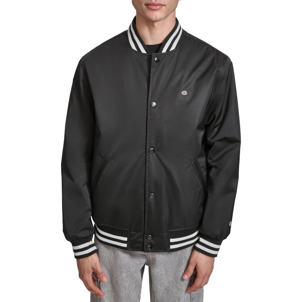 imageChampion mens Logo Stripedtrim Varsity JacketBlack