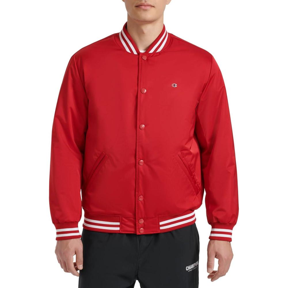 imageChampion mens Logo Stripedtrim Varsity JacketChili Pepper