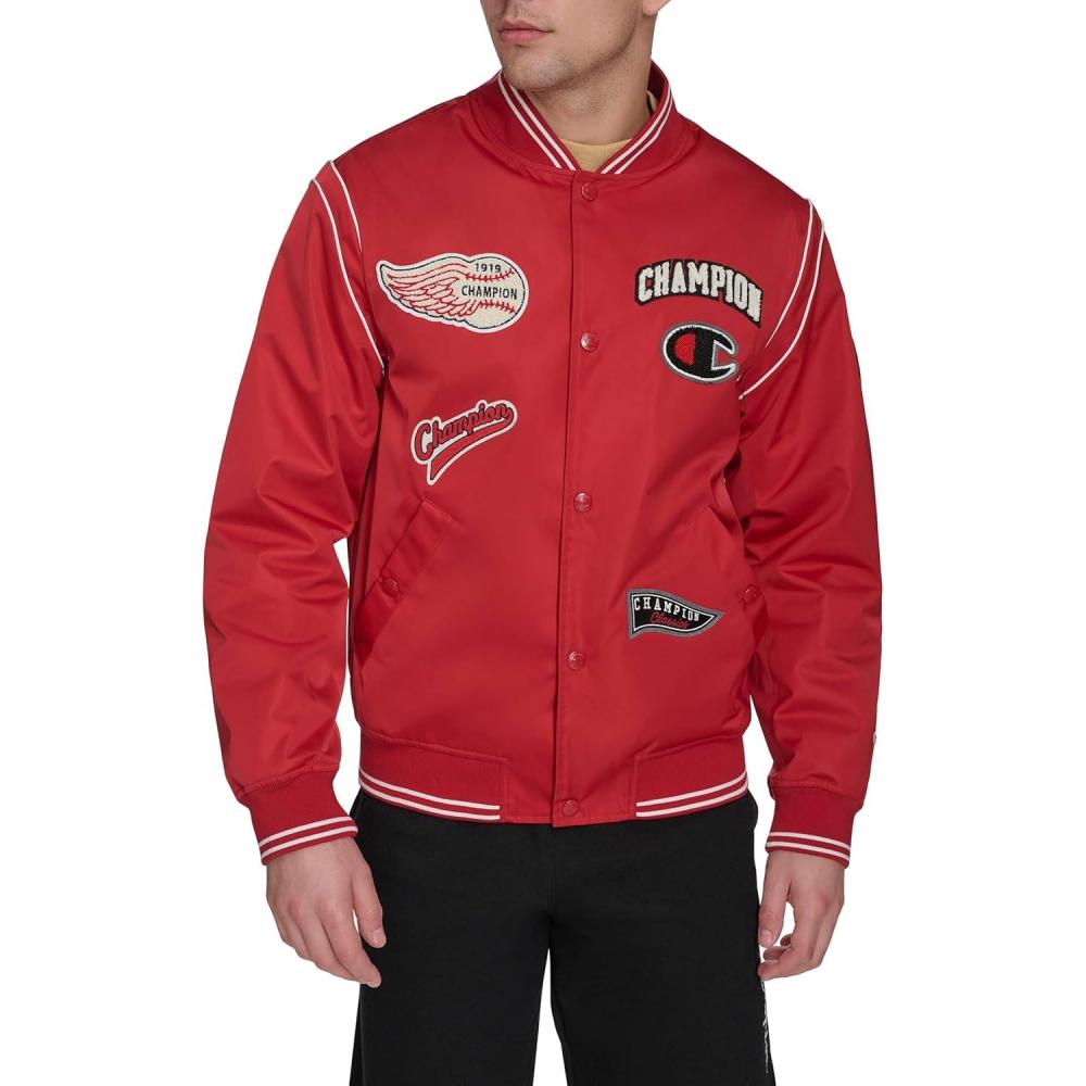imageChampion mens Patch Varsity Bomber JacketChili Pepper