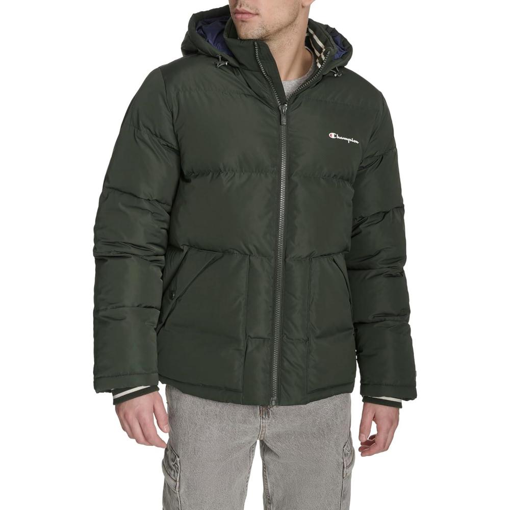 imageChampion mens Quilted Fullzip Hooded Puffer JacketSpruce Patch Pocket