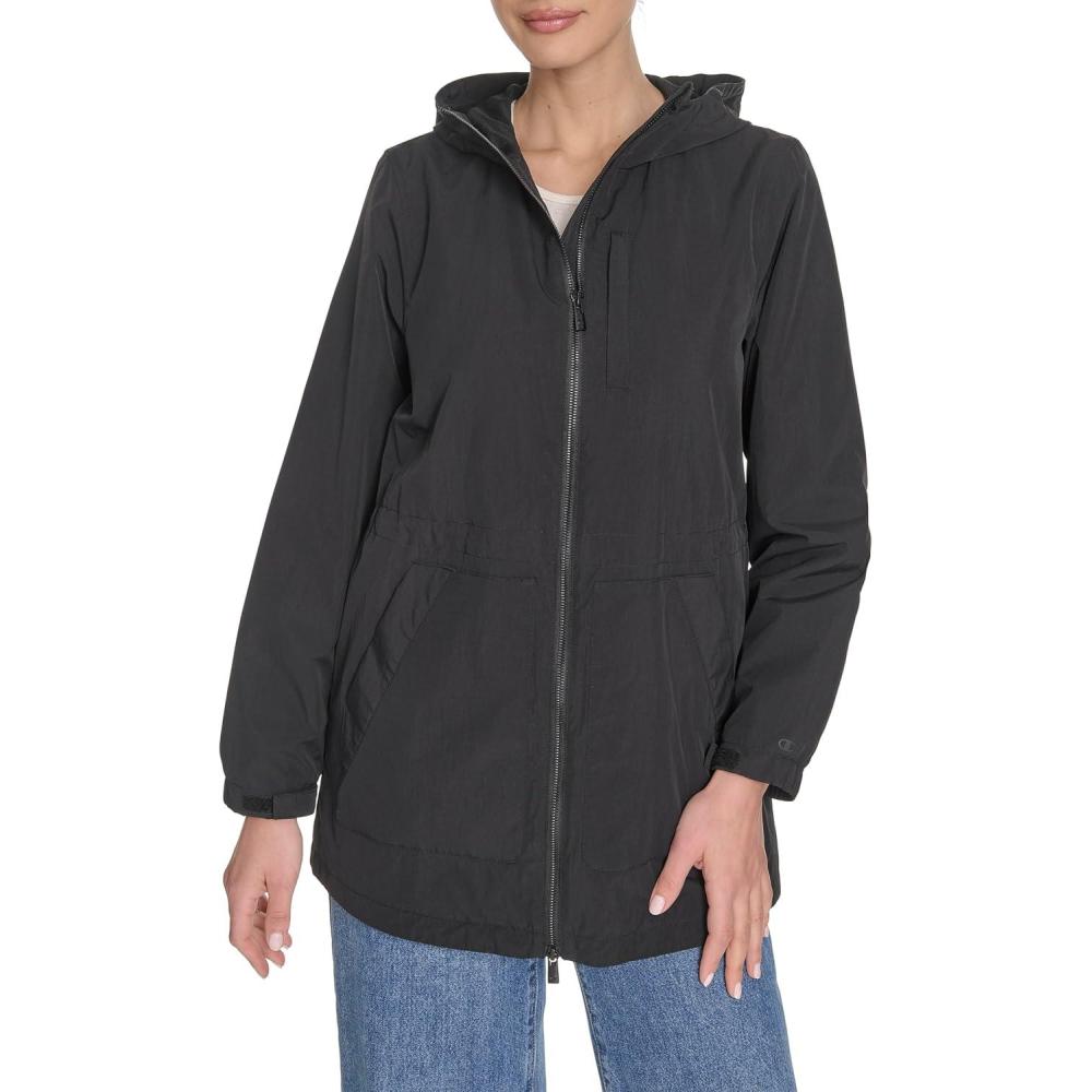 imageChampion womens Hooded Cinch Waist Rain JacketBlack