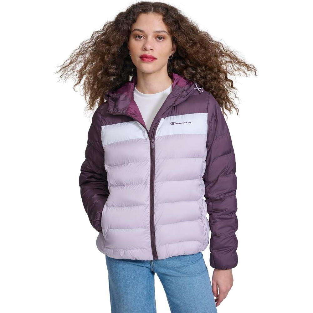 imageChampion womens Quilted Coat Packable Puffer Jacket With HoodPlum Perfect Combo