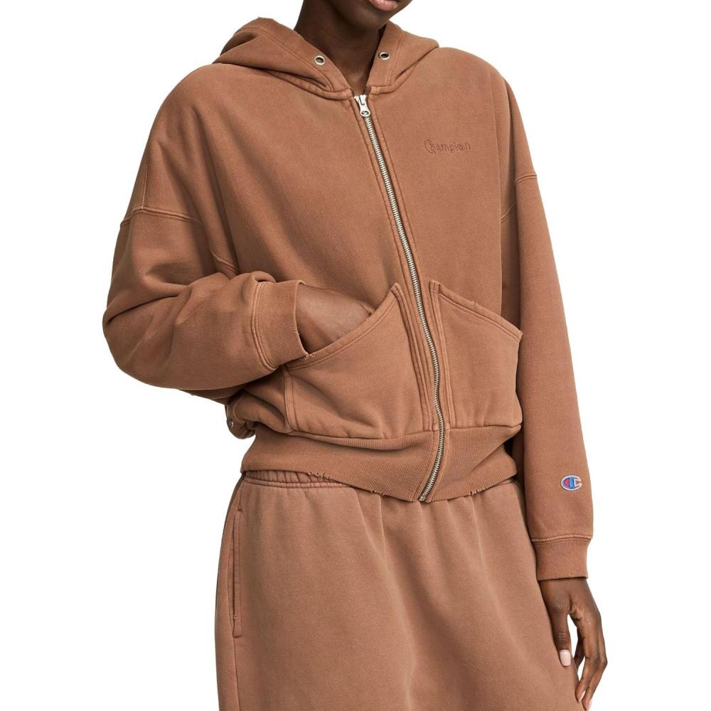 imageChampion womens Zipup Hoodie Vintage Wash Running Women C LogoTime Out Brown