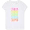 Champion Girls Tee Shirt for Kids Short Sleeve T-Shirt Girls Tops(Bright White-papaya Punch)