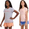 Champion Girls Tee Shirt for Kids Short Sleeve T-Shirt Girls Tops(Pink Mist-grey Heather)