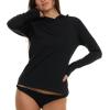 Champion Rash Guard for Women with Hood, Long Sleeve Hoodie Swim Shirts for Women, Quick Dry UPF 50+ SPF Sun & UV Protection(Black)