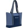 Champion Varsity Tote Bag with Zip Closure and Interior Mesh Pockets for Work, Travel, Daily Use, Our Favorite Fuchsia(Seven Seas Blue/Navy)