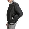 Champion mens Logo Striped-trim Varsity Jacket(Black)