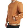 Champion mens Logo Striped-trim Varsity Jacket(Tobacco)