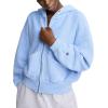Champion womens Zip-up Hoodie, Vintage Wash, Running Women C Logo(Pewter Blue)