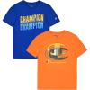 Champion Boys 2 Pack Short Sleeve Tee Shirt for Kids(Blue-orange)