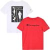 Champion Boys 2 Pack Short Sleeve Tee Shirt for Kids(Bright White-red Poly)