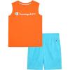 Champion Boys Shorts Sets 2 Piece Tee Shirt and Athletic Shorts for Kids(Orange-teal)