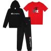 Champion Boys Sweatsuit Set for Kids 3 Piece Boys Hoodie Jogger and Tee Shirt Tracksuit Outfit(Black-red)