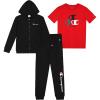 Champion Boys Sweatsuit Set for Kids 3 Piece Boys Hoodie Jogger and Tee Shirt Tracksuit Outfit(Black-red Zip)