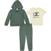 Champion Boys Sweatsuit Set for Kids 3 Piece Boys Hoodie Jogger and Tee Shirt Tracksuit Outfit(Forest Green-grey Zip)