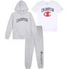 Champion Boys Sweatsuit Set for Kids 3 Piece Boys Hoodie Jogger and Tee Shirt Tracksuit Outfit(Grey Heather-white)