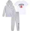 Champion Boys Sweatsuit Set for Kids 3 Piece Boys Hoodie Jogger and Tee Shirt Tracksuit Outfit(Grey Heather-white Zip)