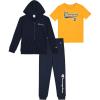 Champion Boys Sweatsuit Set for Kids 3 Piece Boys Hoodie Jogger and Tee Shirt Tracksuit Outfit(Navy Yellow-zip)