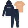 Champion Boys Sweatsuit Set for Kids 3 Piece Boys Hoodie Jogger and Tee Shirt Tracksuit Outfit(Navy-navy-khaki)