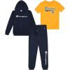 Champion Boys Sweatsuit Set for Kids 3 Piece Boys Hoodie Jogger and Tee Shirt Tracksuit Outfit(Navy-yellow)