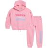 Champion Girls Hoodie and Sweatpant Set for Kids Athletic Fleece Sweatsuit(Candy Pink)