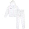 Champion Girls Hoodie and Sweatpant Set for Kids Athletic Fleece Sweatsuit(Clean White)