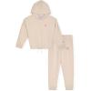 Champion Girls Hoodie and Sweatpant Set for Kids Athletic Fleece Sweatsuit(Cream)