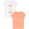 Champion Girls Tee Shirt for Kids Short Sleeve T-Shirt Girls Tops(Bright White-papaya Punch)