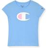 Champion Girls Tee Shirt for Kids Short Sleeve T-Shirt Girls Tops(Placid Blue Logo)