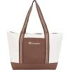 Champion Varsity Tote Bag with Zip Closure and Interior Mesh Pockets for Work, Travel, Daily Use, Our Favorite Fuchsia(Natural/Brown)