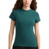Champion Women’s Slim Ribbed Tee, Iconic C Patch(Emerald Allure)