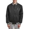 Champion mens Logo Striped-trim Varsity Jacket(Black)