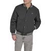 Champion mens Logo Striped-trim Varsity Jacket(Black Matte Filled)