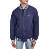 Champion mens Logo Striped-trim Varsity Jacket(Peacoat)