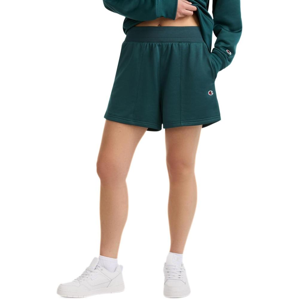 imageChampion Womens Yearbook Short 35quot Iconic CPatchEmerald Allure
