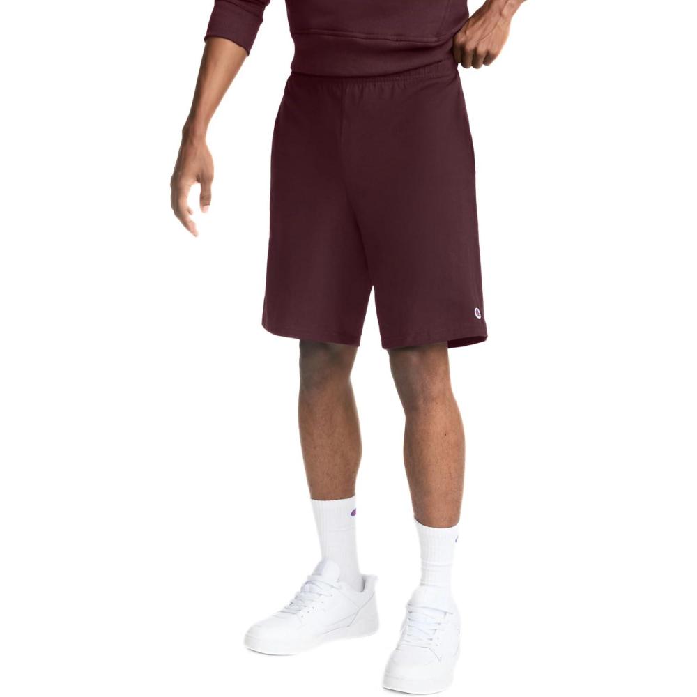 imageChampion Mens 9quot Lounge Shorts Standard Fit Lightweight Available in Regular and Big ampamp TallMaroon  C Patch Logo