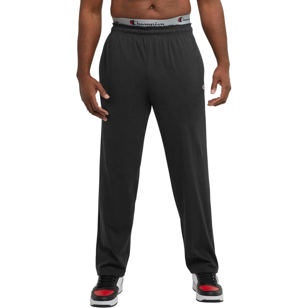imageChampion Mens Lightweight Openhem Lounge Pants Reg Or Big ampamp TallBlack  C Patch Logo