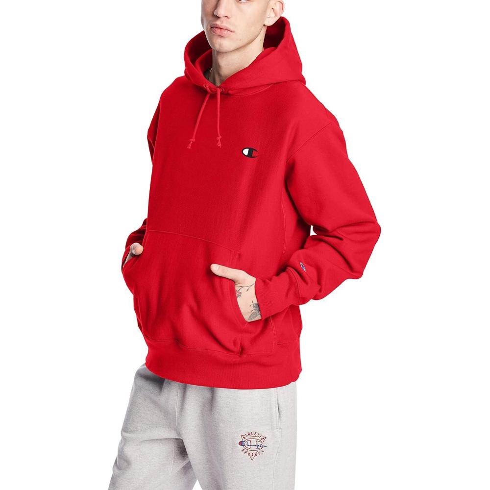 imageChampion Mens Reverse Weave Fleece Pullover Hoodie for Men Reg Or Big ampamp TallTeam Red Scarlet  C Logo