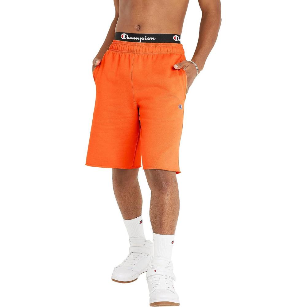 imageChampion Mens Shorts Fleece Midweight Shorts Athletic Shorts With Pockets Reg Or Big ampamp TallLaser Orange C Patch Logo