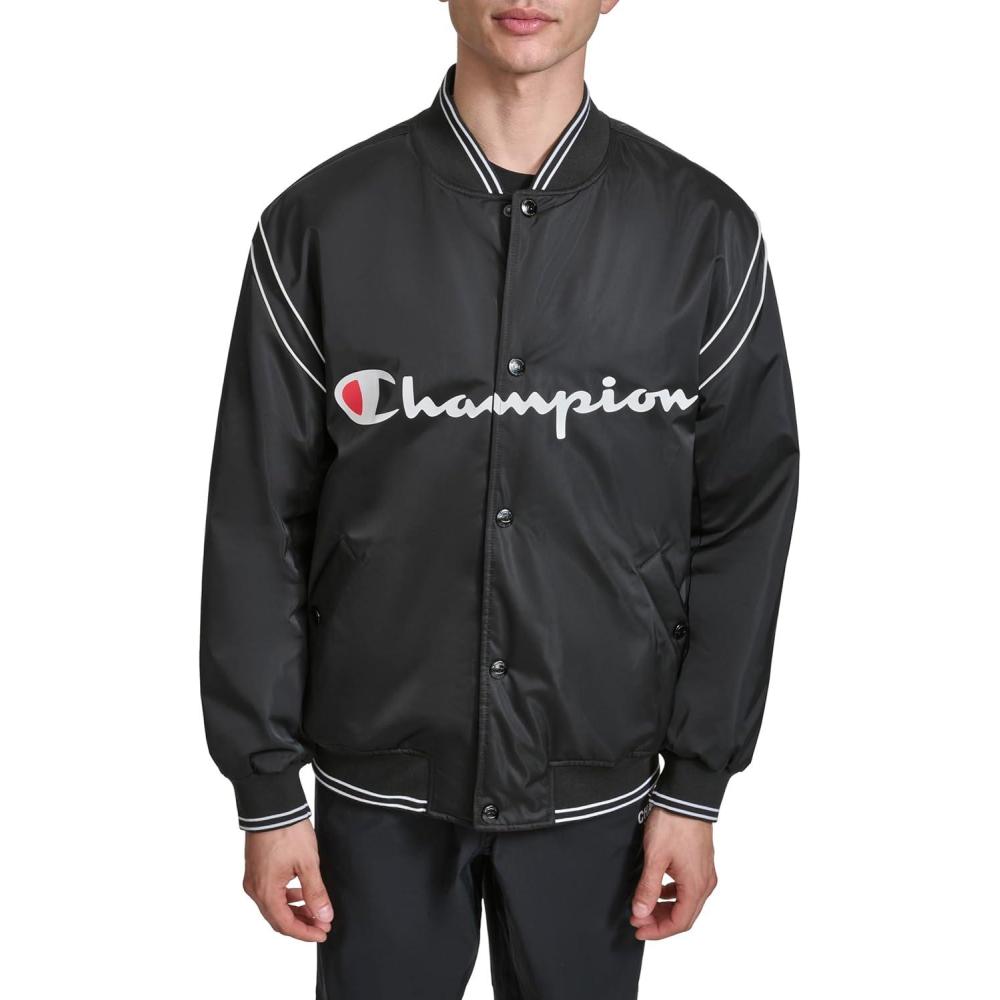 imageChampion mens Satin Varsity Bomber Jacket With LogoBlack