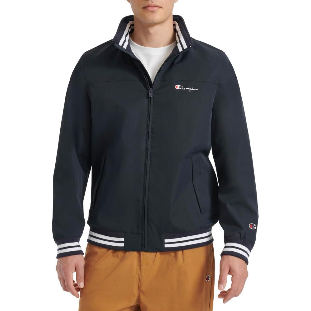 imageChampion mens Water Resistant Varsity Bomber Jacket With Flex Stand CollarPeacoat