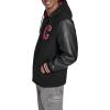 Champion mens Letterman Varsity Bomber Jacket With Patches(Black/Red With Hood)
